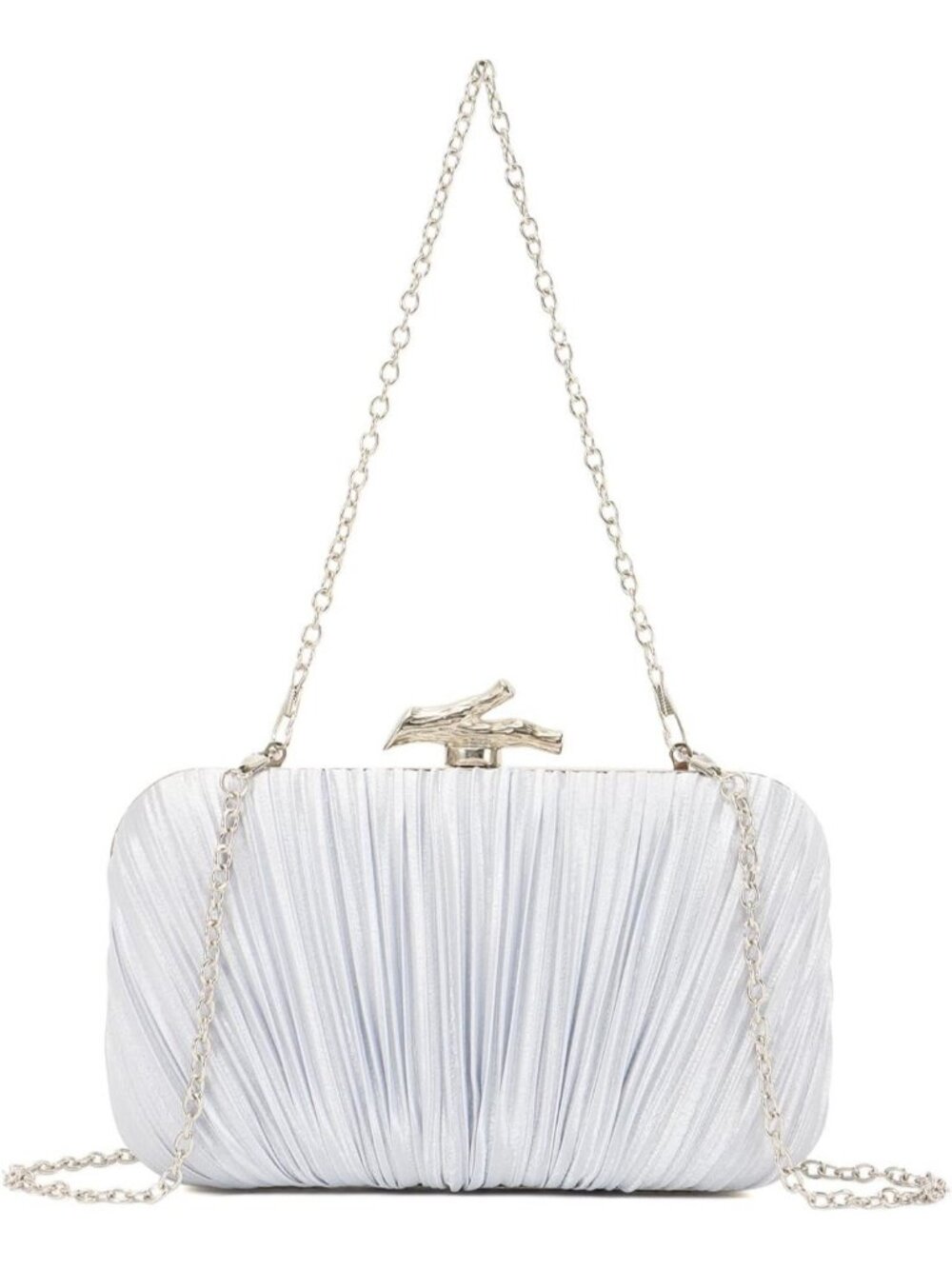 Women's Silver Clutch Purses With Chain Wedding Party Buckle Evening Handbag - Picture 7 of 7